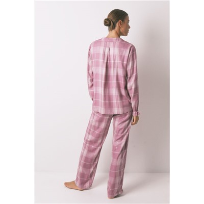 Pijama camisero largo  viscosa cuadros rosa