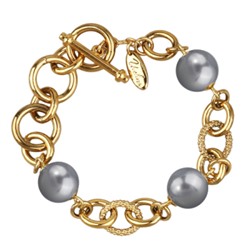 Браслет Симбиоз (Майорка серо-голубая 12мм; покрытие золото) 18-21см, Есть комплект