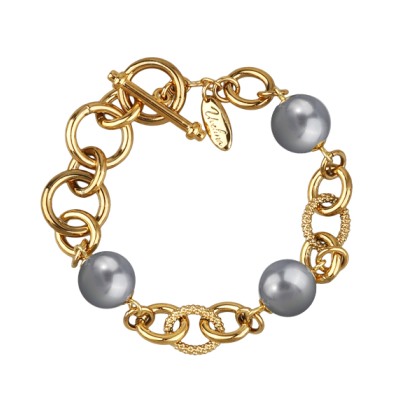 Браслет Симбиоз (Майорка серо-голубая 12мм; покрытие золото) 18-21см, Есть комплект