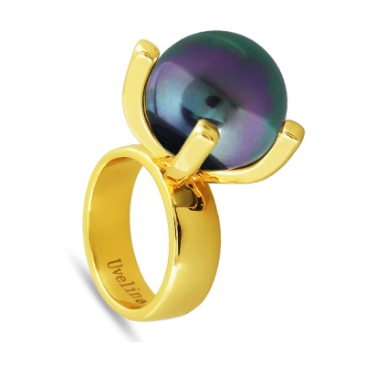 Кольцо (Майорка 16мм темно-серый хамелеон; покрытие золото), Есть комплект