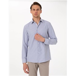 Mavi Slim Fit Çizgili Uzun Kollu Gömlek