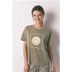 Pijama largo 100% algodón Smiley kaki