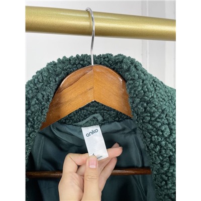 Женская шуба темно-зеленого из искусственного меха свободного кроя  Ank*o