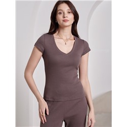 Футболка с V вырезом из эластичного трикотажа кашкорсе