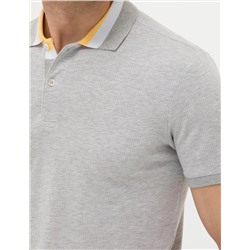Açık Gri Melanj Slim Fit Dokulu Polo Yaka Tişört