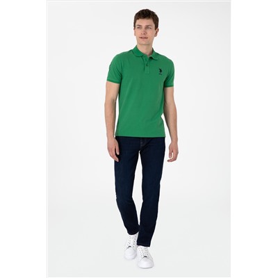 Erkek Slim Fit Polo Yaka Yeşil Basic Tişört