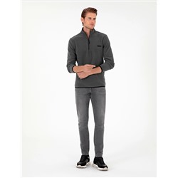 Antrasit Regular Fit Yarım Fermuarlı Polar Sweatshirt