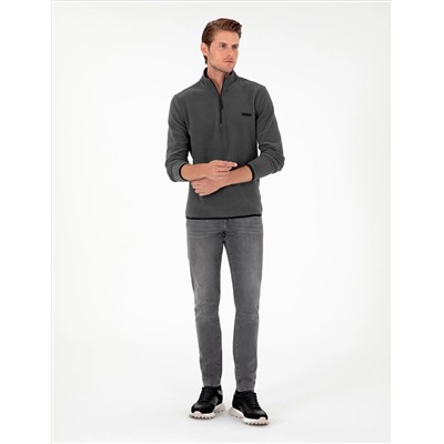 Antrasit Regular Fit Yarım Fermuarlı Polar Sweatshirt