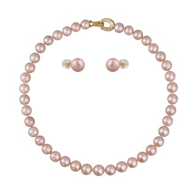 Комплект Эдисон шампань розе (жемчуг 10-11мм; покрытие золото) 44-46см