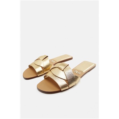 FLAT CRISS-CROSS LEATHER SLIDER SANDALS