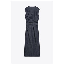 Z1975 DRAPED DENIM MIDI DRESS WITH BELT