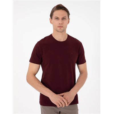 Bordo %100 Pamuk Slim Fit Bisiklet Yaka Basic Tişört