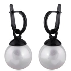 Серьги (Майорка 14мм белая; покрытие черный родий), Есть комплект