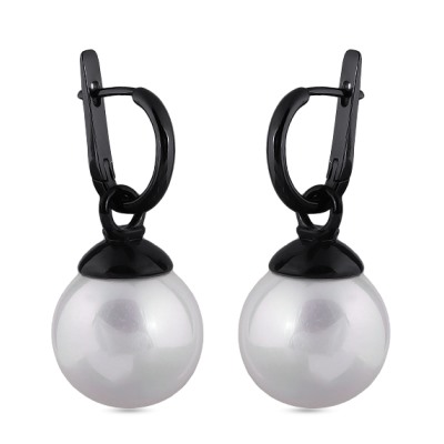 Серьги (Майорка 14мм белая; покрытие черный родий), Есть комплект