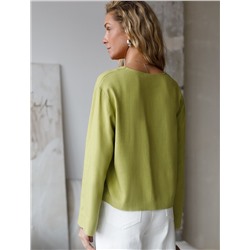 Укороченная свободная блузка с завязками и с V-вырезом изо льна с вискозой