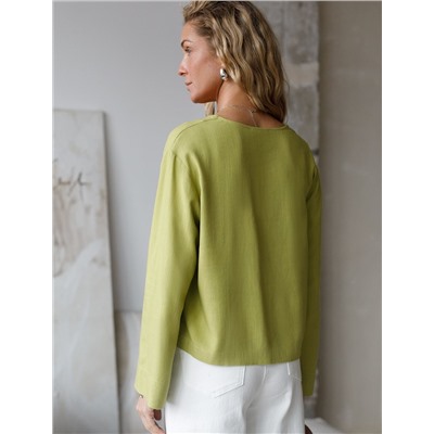 Укороченная свободная блузка с завязками и с V-вырезом изо льна с вискозой