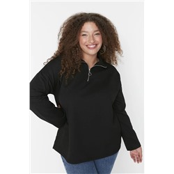 Trendyol Curve Siyah Fermuarlı Yüksek Yakalı İnce Örme Sweatshirt TBBAW23AO00023
