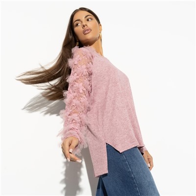 Свитшот с объемным кружевом, Модная хроника (rose)