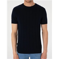 Lacivert Slim Fit %100 Pamuk Bisiklet Yaka Triko Tişört