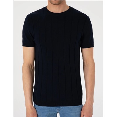 Lacivert Slim Fit %100 Pamuk Bisiklet Yaka Triko Tişört