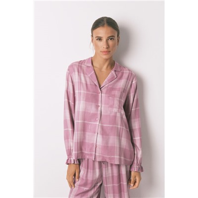 Pijama camisero largo  viscosa cuadros rosa