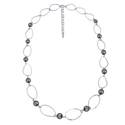 Колье Воздух (Майорка темно-серая 12мм; покрытие родий) 100см, Есть комплект