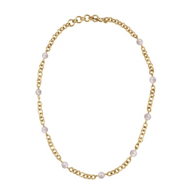 Колье Симбиоз (Майорка холодно-розовая 12мм; покрытие золото) 77-90см, Есть комплект