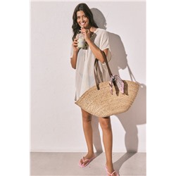 Túnica corta capucha efecto red beige