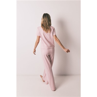 Pijama largo algodón rosa estampado miniflores