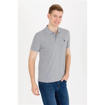 Erkek Gri Melanj Basic Polo Yaka Tişört