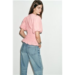 SMOCKED PUFF SLEEVE TOP