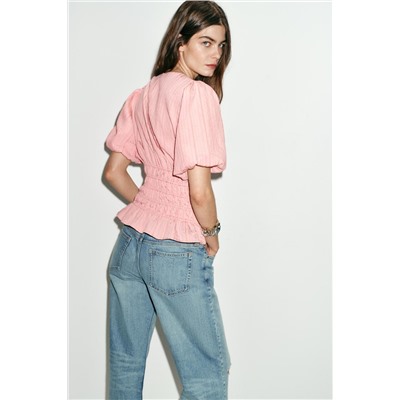 SMOCKED PUFF SLEEVE TOP