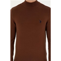 Erkek Slim Fit Yarım Boğazlı Kahverengi Basic Kazak