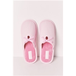 Zapatillas casa rosa cuadros Vichy lazo