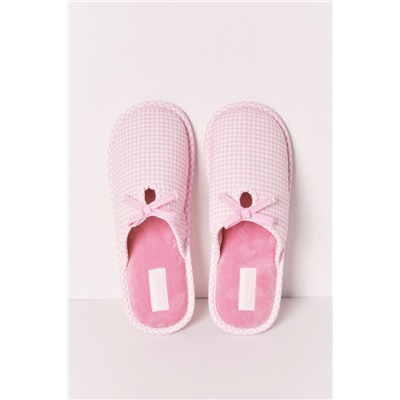 Zapatillas casa rosa cuadros Vichy lazo