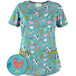 UA On The Farm Amazing Aqua Print Scrub Top