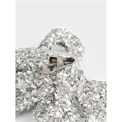 Украшение декоративное, 13 см, на клипсе, пластик, серебристое, Бант, New year