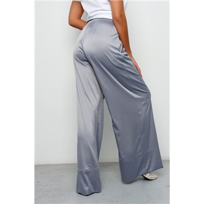 Брюки палаццо на резинке атласные 398GRY