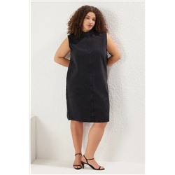 Trendyol Curve Antrasit Bisiklet Yaka Yanları Fermuarlı Denim Büyük Beden Elbise TBBSS25AH00089