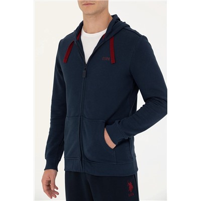 Erkek Lacivert Kapüşonlu Örme Hırka