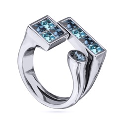 Кольцо Квадро (кристаллы SW джинс, аквамарин; покрытие родий), Есть комплект