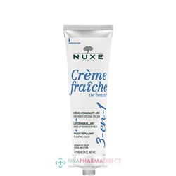 Nuxe Crème Fraîche de Beauté 3-en-1 - Crème Hydratante 48H + Lait Démaquillant + Masque Repulpant 100ml