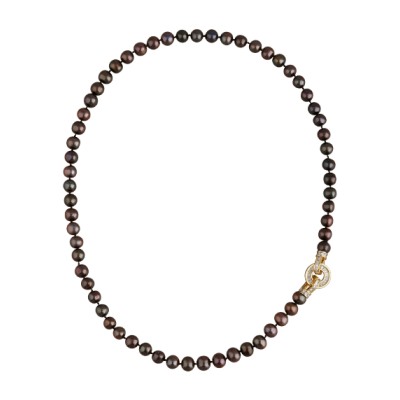 Колье (жемчуг темный шоколад 8-9мм, фианит; покрытие золото) 55см, Есть комплект