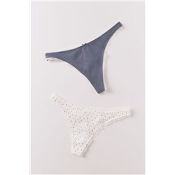 Pack 2 tangas algodón azul y estampado blanco