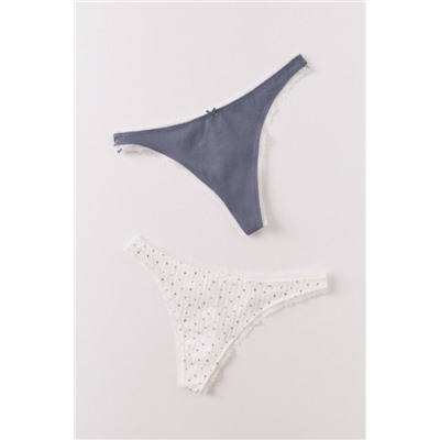 Pack 2 tangas algodón azul y estampado blanco