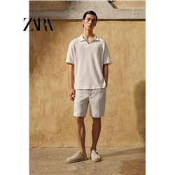 Вязаный ажурный джемпер-поло с короткими рукавами ЗАР*А