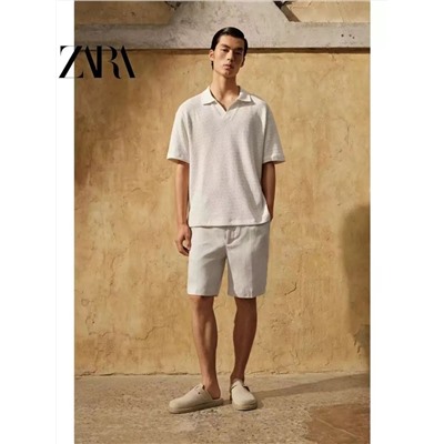 Вязаный ажурный джемпер-поло с короткими рукавами ЗАР*А