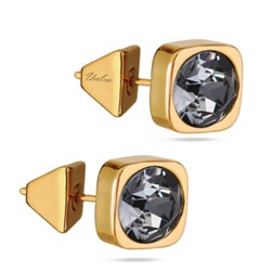 Пусеты Теннис (кристаллы SW темно-серые 8мм; покрытие золото), Есть комплект