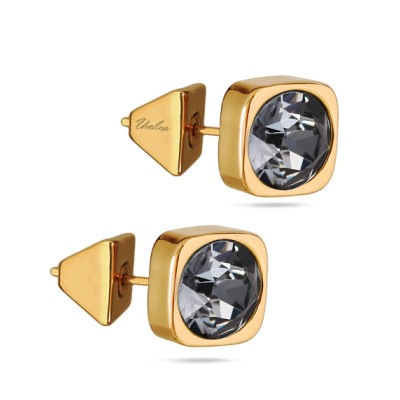 Пусеты Теннис (кристаллы SW темно-серые 8мм; покрытие золото), Есть комплект