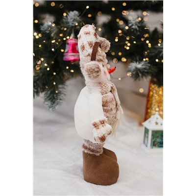 Игрушка новогодняя с выдвижными ногами Снеговик в наушниках колпак